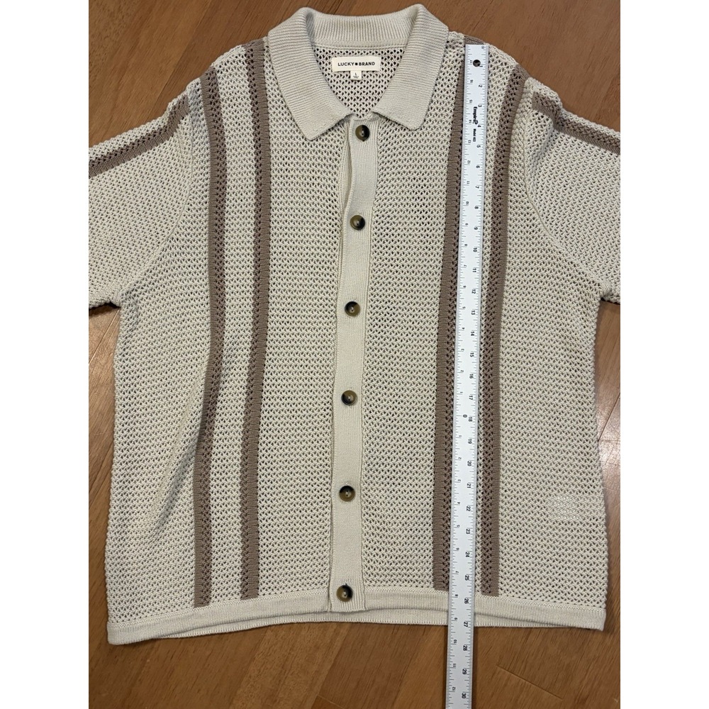 Lucky Brand Striped Crochet Cardigan Sweater Collared Button Short Sleeve Beach - Picture 13 of 16